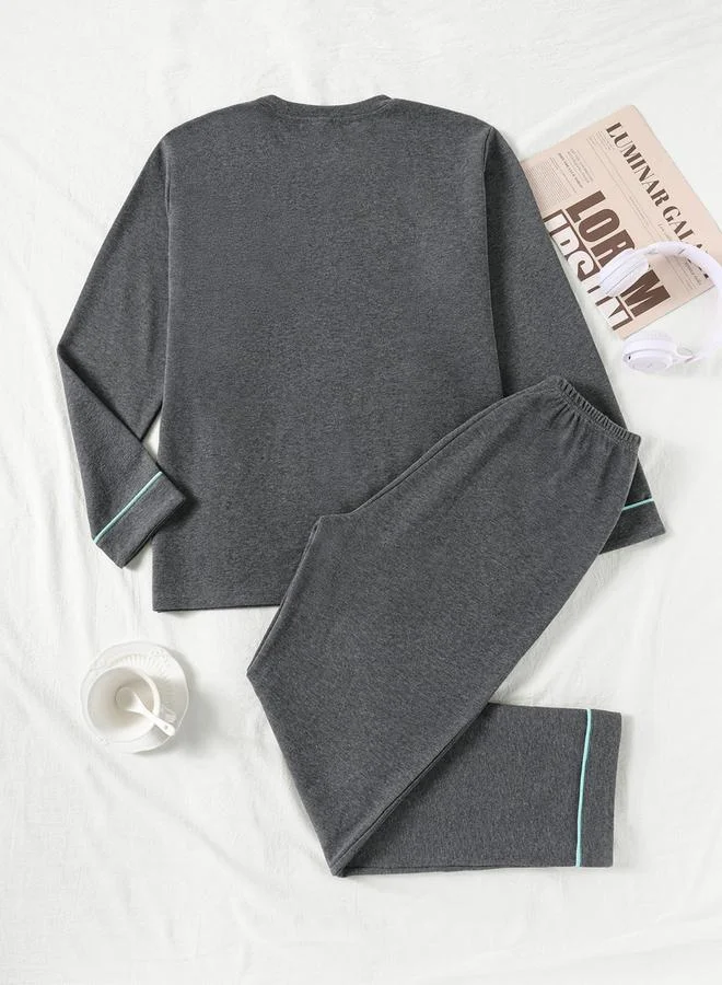 Take Two Pocket Detail Round Neck Top and Pyjama Set