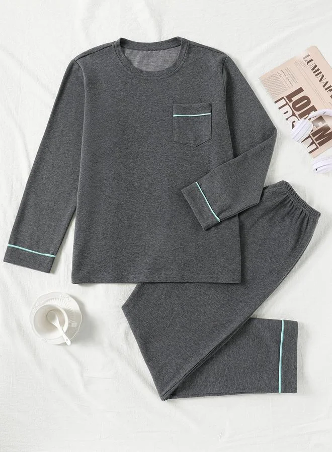Take Two Pocket Detail Round Neck Top and Pyjama Set