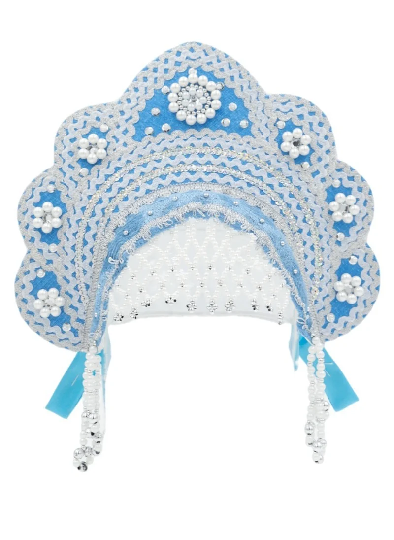 D'Daniela D'Daniela - Women's Girls Traditional Headdress Kokoshnik Light Blue with Silver