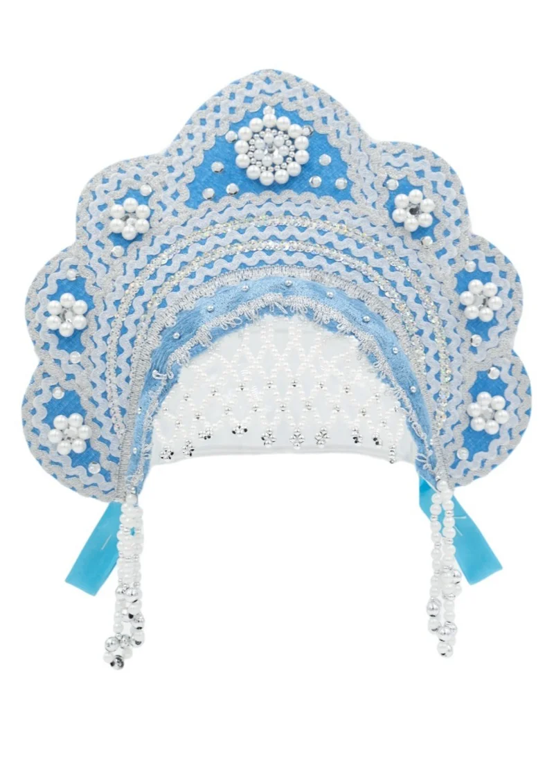 D'Daniela D'Daniela - Women's Girls Traditional Headdress Kokoshnik Light Blue with Silver