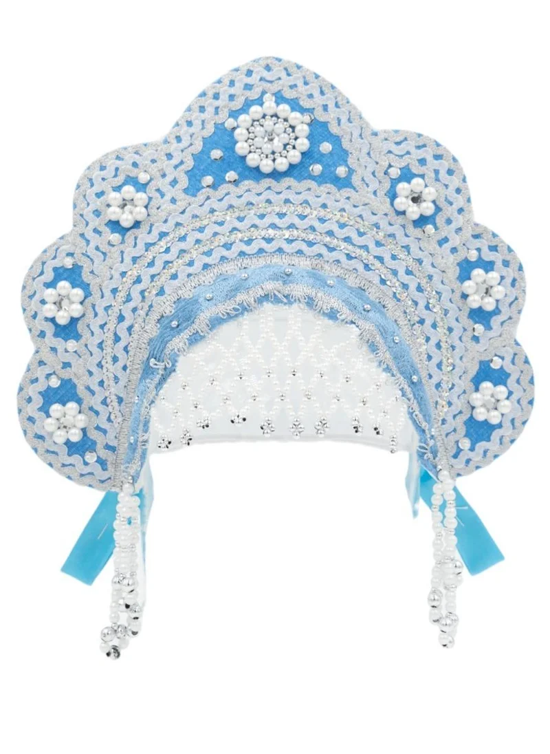 D'Daniela Women's Girls Traditional Headdress Kokoshnik Light Blue with Silver