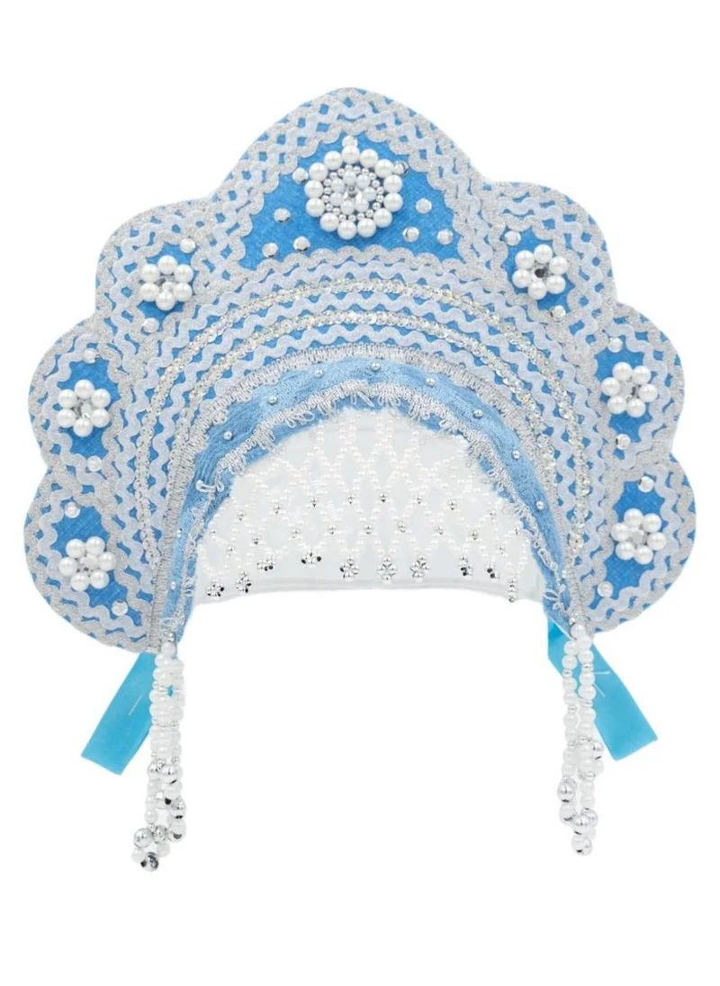 D'Daniela Women's Girls Traditional Headdress Kokoshnik Light Blue with Silver