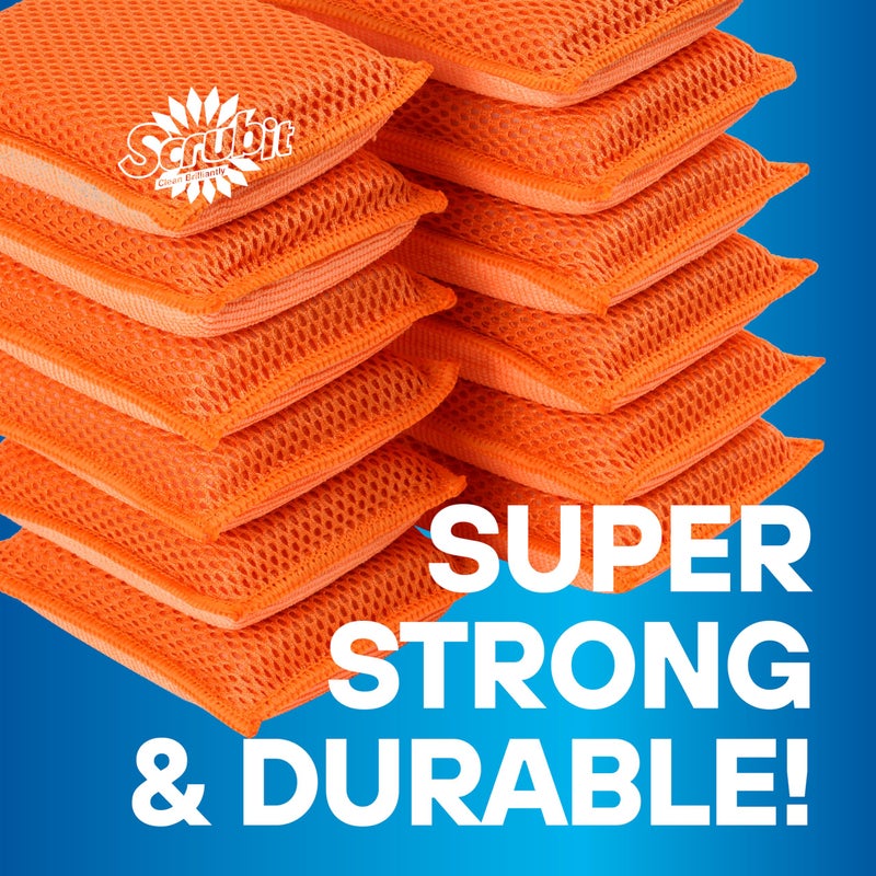 SCRUBIT Reusable Sponges for Dishes - 12 Pack Microfiber Sponges Kitchen Dish Scrubber, Machine Washable & Non-Scratch Scrubbers (Orange) - Image 4
