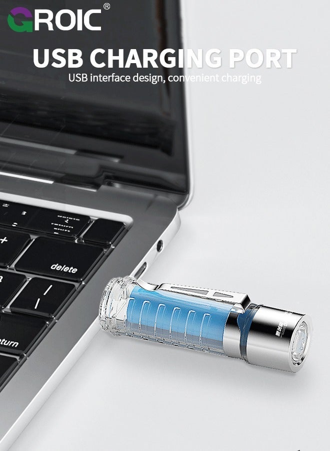 Keychain Flashlight USB C Rechargeable, 5000K, High CRI, 420 Lumens EDC Mini Size with Multifunctional Sidelight, Best for Gift/Emergencies/Camping