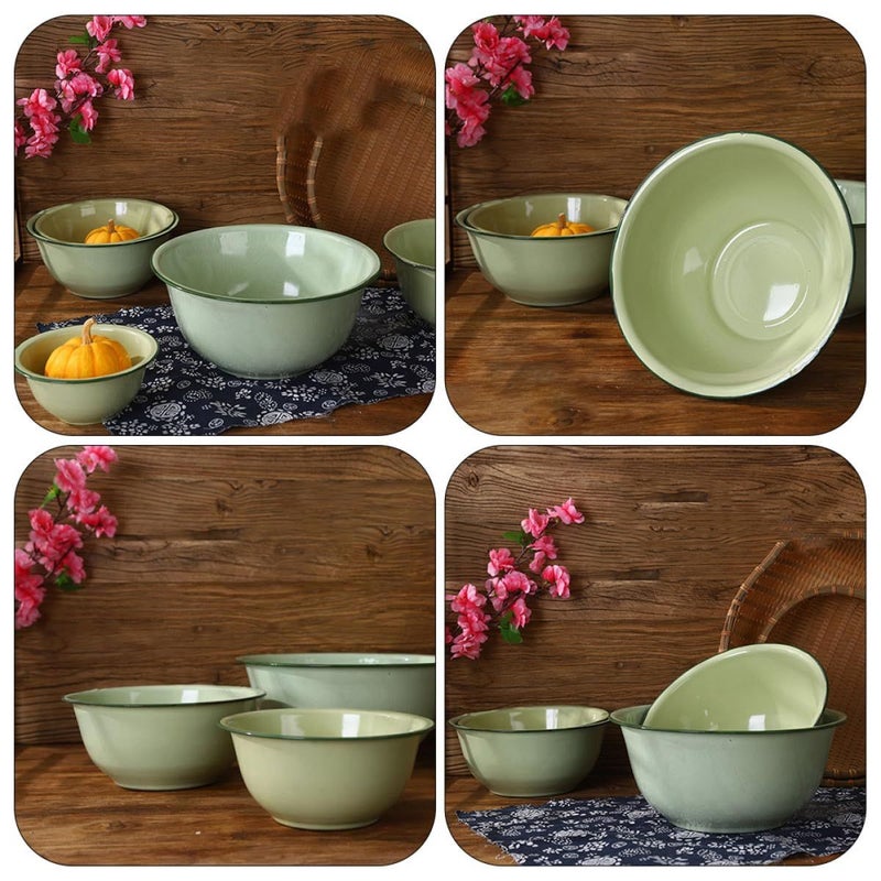 Vintage Green Enamel Basin Set 4pcs 18cm Thickened Mixing Bowls for Kitchen Storage - Image 4