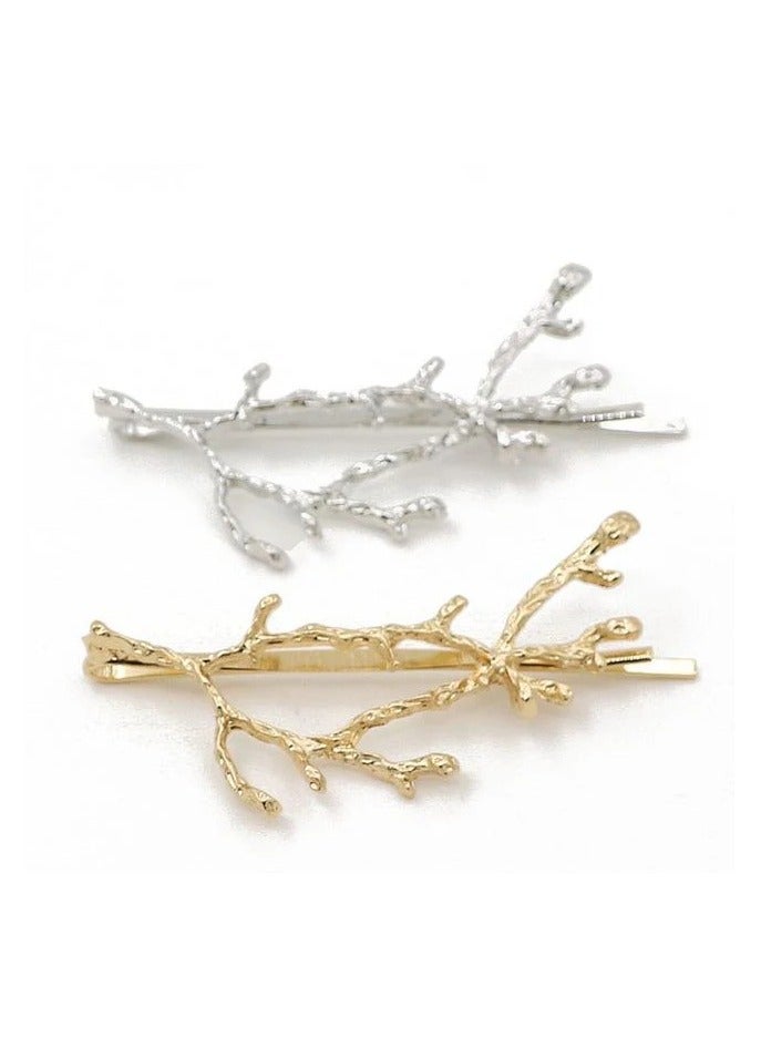 2pcs Metal Clips Polished Gold and Silver Metal Hair Clips, Metal Branch Hair Accessories, - Image 2