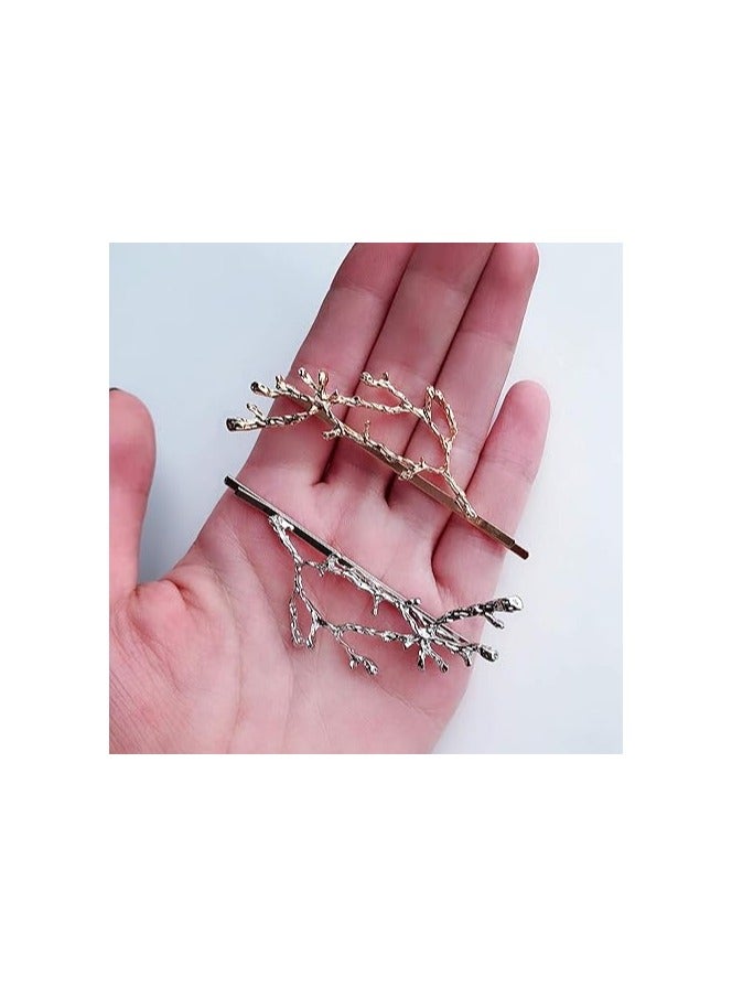 2pcs Metal Clips Polished Gold and Silver Metal Hair Clips, Metal Branch Hair Accessories, - Image 3