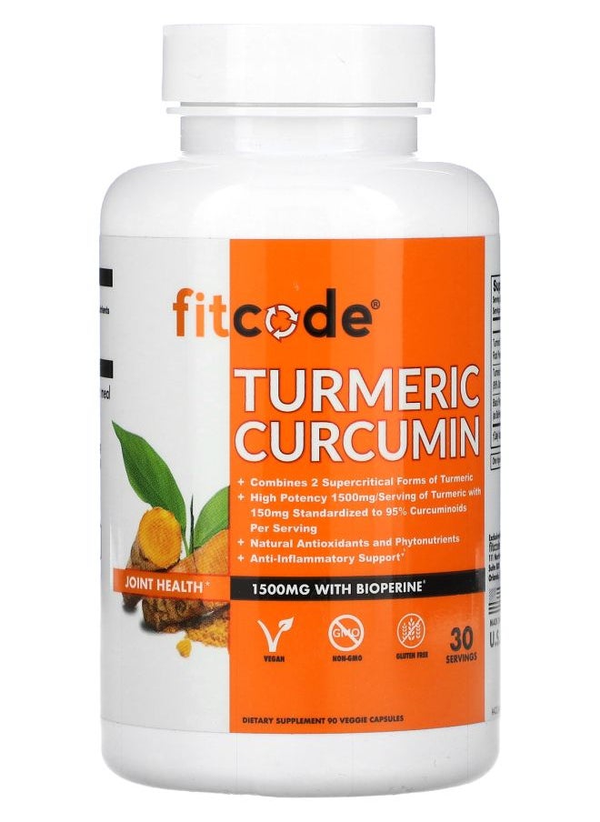 fitcode Turmeric Curcumin 1500 mg 90 Veggie Capsules (500 mg per Capsule) 