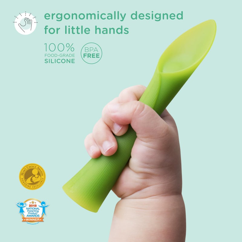 Olababy 100% Silicone Soft-Tip Training Spoon for Baby Led Weaning 2pack (Pearl/Blueberry) - Image 2