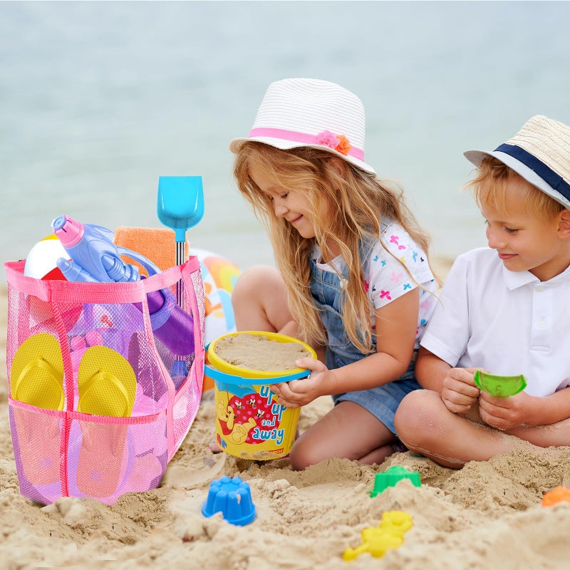 Yunaeduo Extra Large Mesh Beach Bag - Lightweight & Foldable Family Beach Bag with 9 Pockets for Toys, Towels & Vacation Essentials - Pink - Image 2