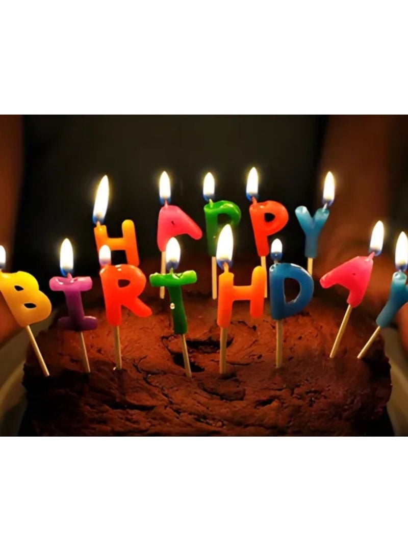 مجموعة شموع “هابي بيرثداي” ملوّنة – 13 قطعة لتزيين التورتة - Image 1