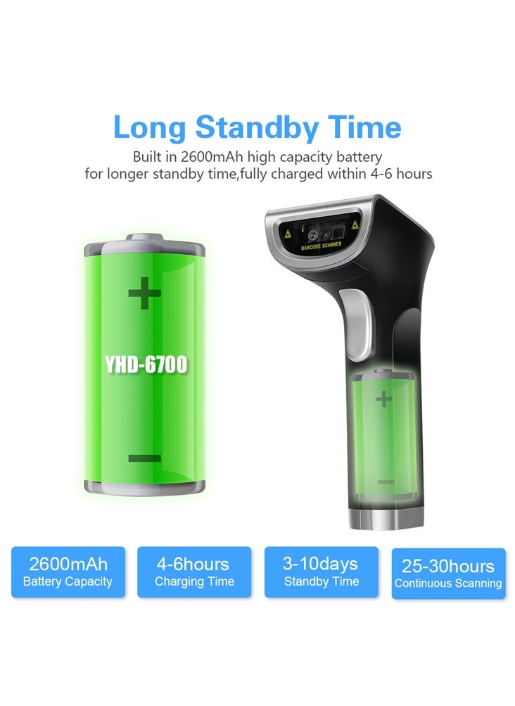 Generic 1D/2D Wireless Barcode Scanner with Stand, 2.4G Transmission up to 100m, Rechargeable 2600mAh Battery, Shockproof Durable Design, Compatible with iOS, Android, Windows, Mac OS, Plug and Play  - Image 3