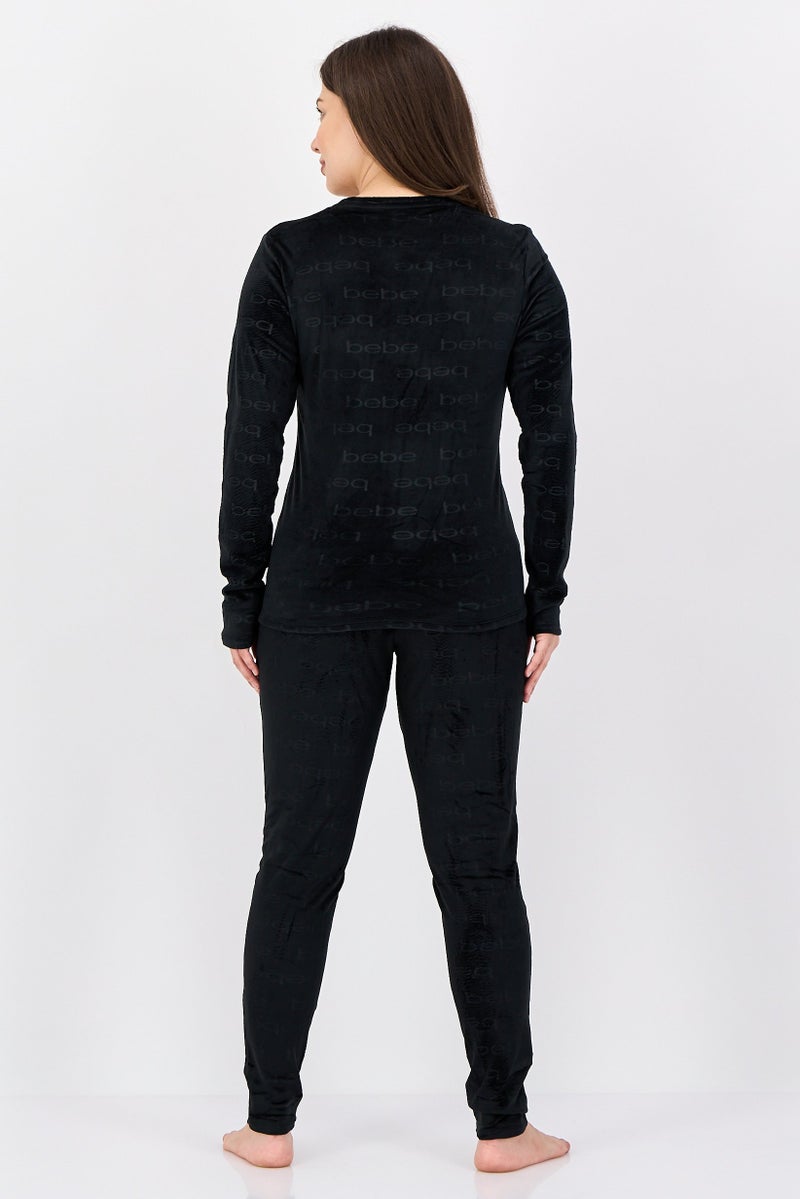 bebe Women 2 Pieces Sleepwear Pyjama Top and Pants Set, Black - Image 4