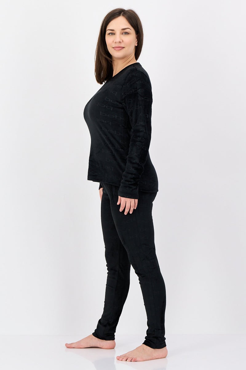 bebe Women 2 Pieces Sleepwear Pyjama Top and Pants Set, Black - Image 2