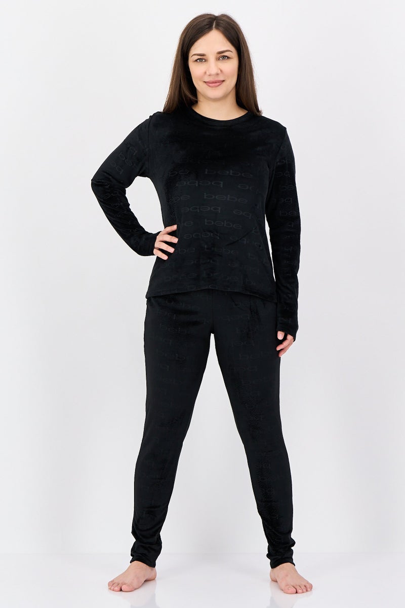 bebe Women 2 Pieces Sleepwear Pyjama Top and Pants Set, Black - Image 1