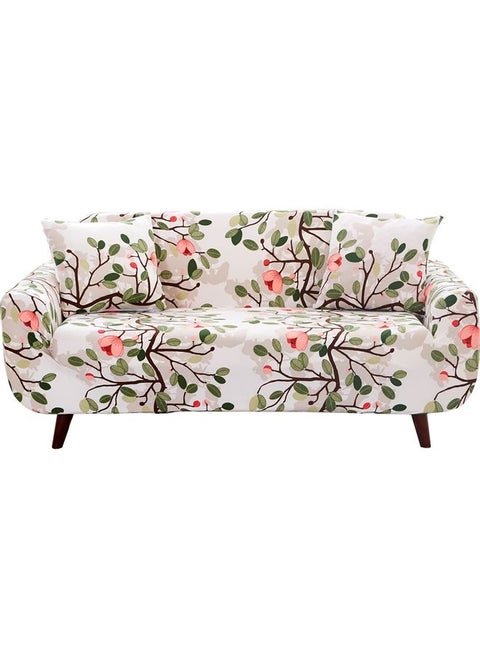 3-Seater Exquisitely Designed Floral Printed Wrinkle-free Full Coverage Stretchable Sofa Slipcover With 1xCusion Cover Multicolour Length Stretch From 186 To 230cm