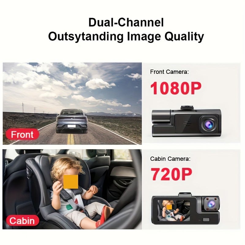 Dual Camera Dash Cam 1080P Front And 720P Interior Recording With Loop Recording Wide Angle Lens Inside And Outside Vehicle With 64GB Memory Card - Image 5