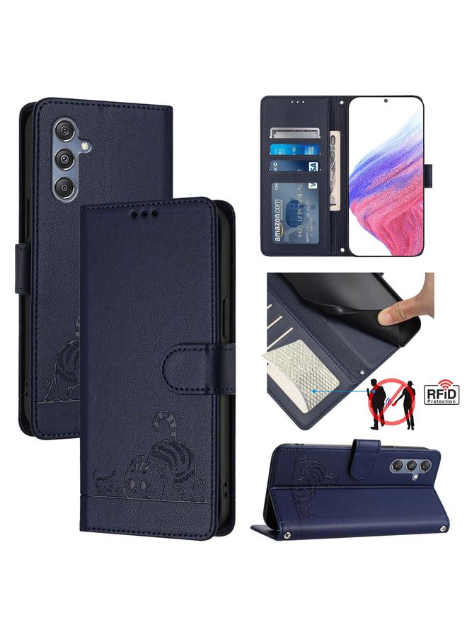 إيروريكس جراب لهاتف Samsung Galaxy M34 5G/F34 5G جراب هاتف جلدي منقوش عليه صورة قطة وفأر بتقنية RFID مع حبل تعليق - Image 1