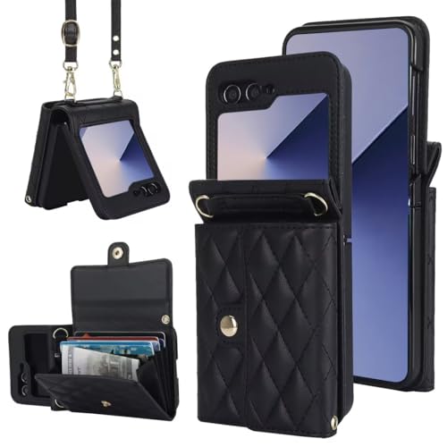 XIMAND for Samsung Galaxy Z Flip 6 Accordion Crossbody Wallet Case, 4 Card Slots, RFID Blocking, and Adjustable Strap - Stylish and Versatile Accessory for The Modern Chic Woman (Black) - Image 1