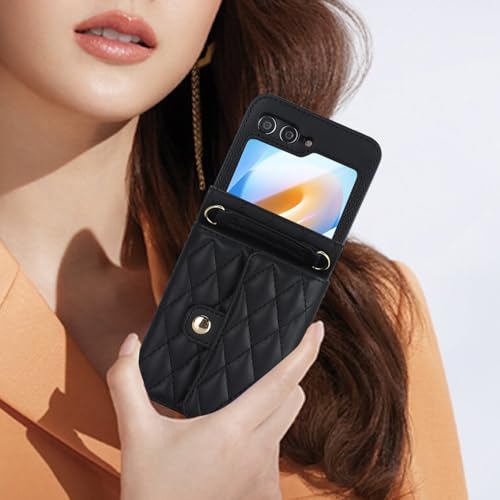 XIMAND for Samsung Galaxy Z Flip 6 Accordion Crossbody Wallet Case, 4 Card Slots, RFID Blocking, and Adjustable Strap - Stylish and Versatile Accessory for The Modern Chic Woman (Black) - Image 3