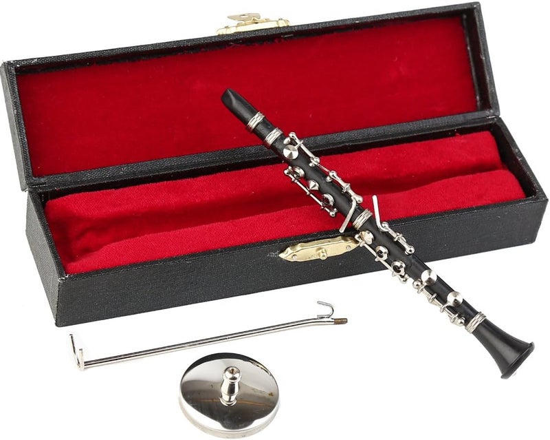 Dselvgvu Miniature Clarinet with Stand and Case Mini Musical Instrument Clarinet Replica Collectible Figurines Dollhouse Accessories Model Home Decoration Display Ornament (5.24") - Image 1