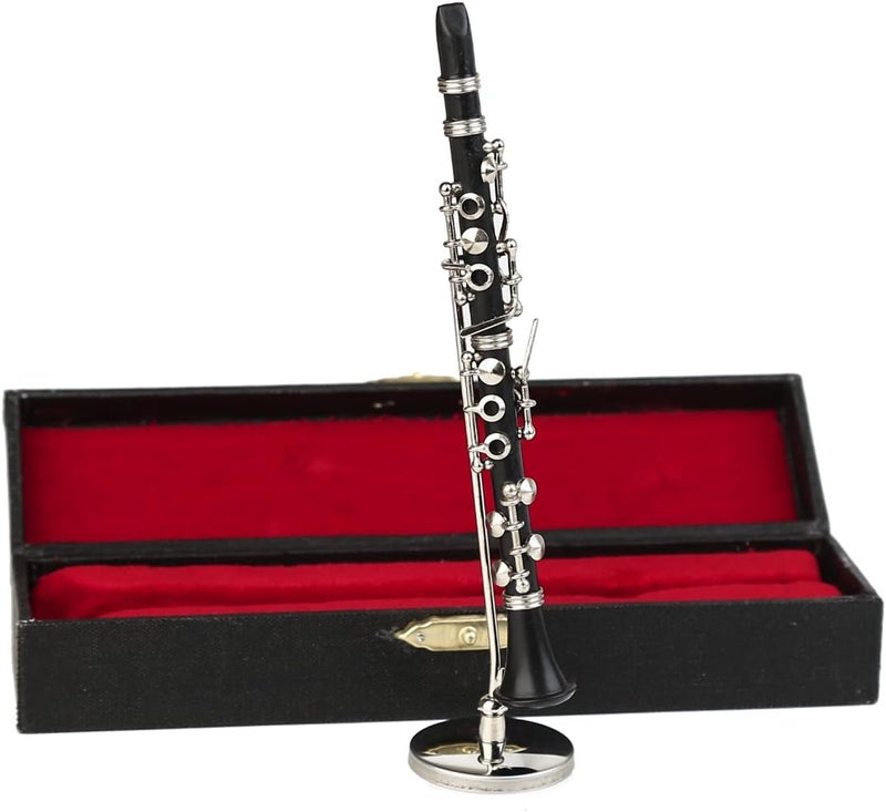Dselvgvu Miniature Clarinet with Stand and Case Mini Musical Instrument Clarinet Replica Collectible Figurines Dollhouse Accessories Model Home Decoration Display Ornament (5.24") - Image 5