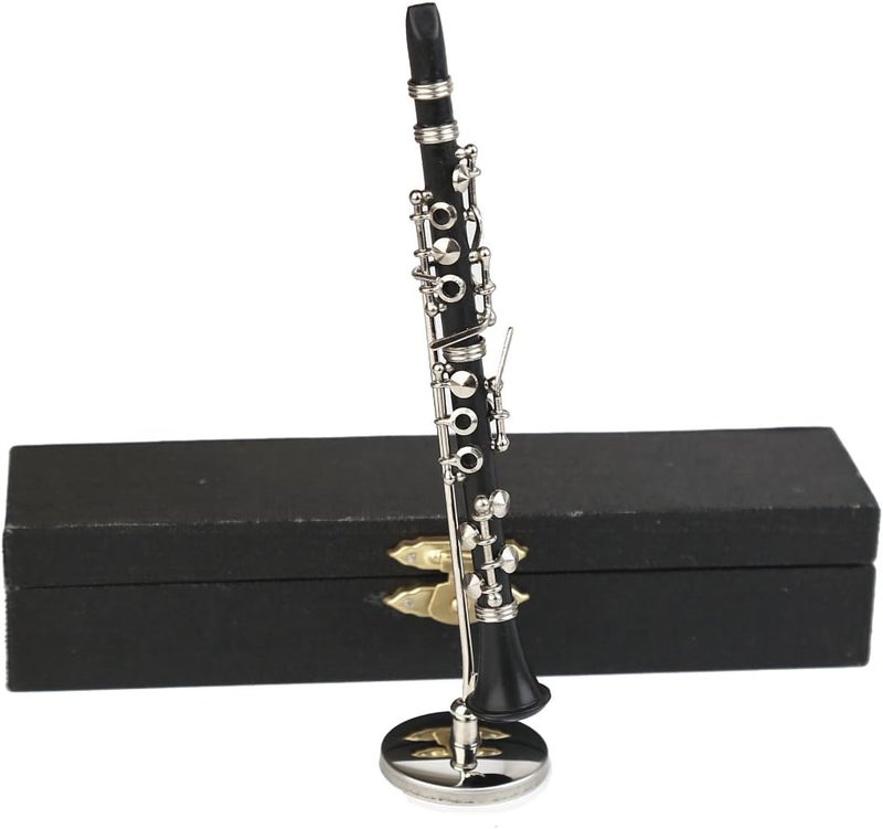 Dselvgvu Miniature Clarinet with Stand and Case Mini Musical Instrument Clarinet Replica Collectible Figurines Dollhouse Accessories Model Home Decoration Display Ornament (5.24") - Image 3