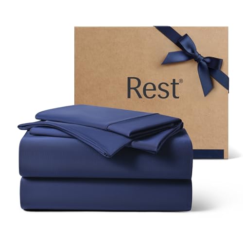 REST® Evercool®+ Cooling Sheet Set, Queen Size, Midnight Blue, Breathable Bed Sheets for Hot Sleeper and Night Sweats, with Pillowcases, with Ionic+ Self-Cleaning Silver Yarn for Sensitive Skin, 4PCS - Image 1