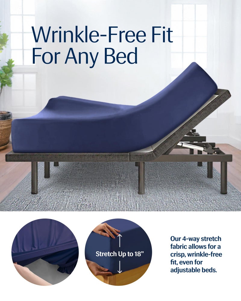 REST® Evercool®+ Cooling Sheet Set, Queen Size, Midnight Blue, Breathable Bed Sheets for Hot Sleeper and Night Sweats, with Pillowcases, with Ionic+ Self-Cleaning Silver Yarn for Sensitive Skin, 4PCS - Image 5