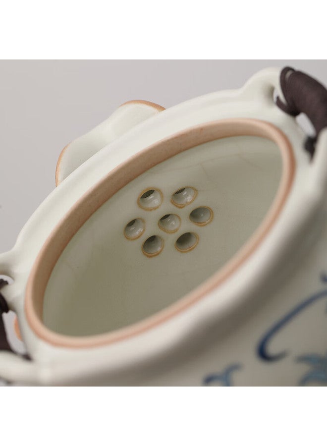 Tangfeng Ru Kiln Handmade Tea Set With Teapot, Tea Cups, And Saucers - High-end Tea Set In Beige With Floral Design, One Pot And Four Cups With White Tray - Image 4