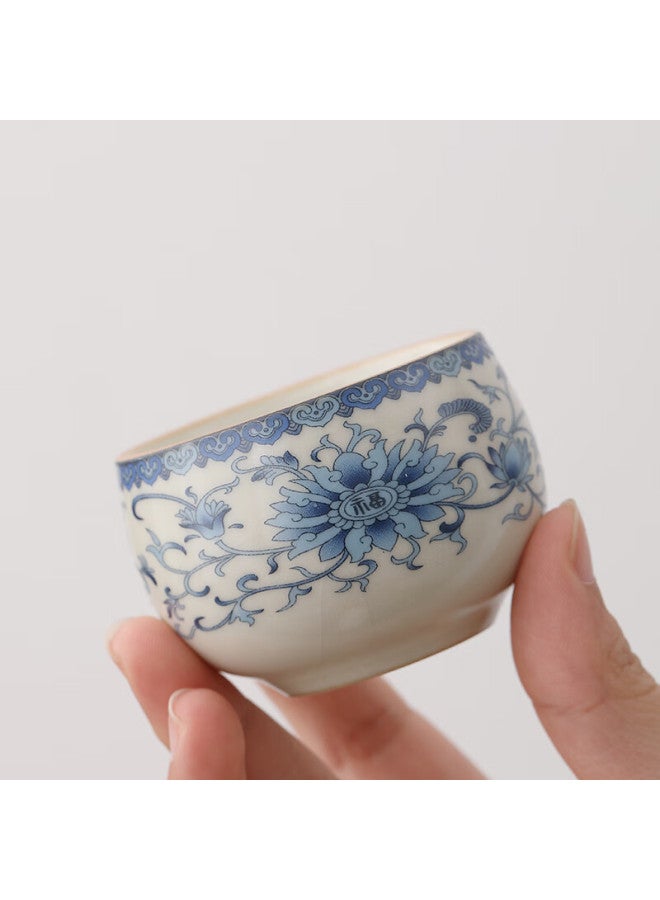 Tangfeng Ru Kiln Handmade Tea Set With Teapot, Tea Cups, And Saucers - High-end Tea Set In Beige With Floral Design, One Pot And Four Cups With White Tray - Image 3