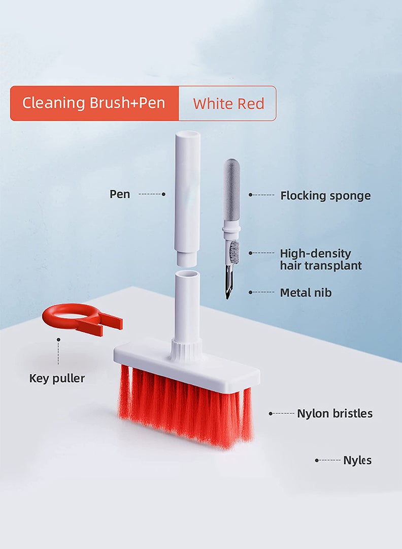 Theodor Cleaning Soft Brush Keyboard Cleaner 5-in-1 Multi-Function Computer Cleaning Tools Kit Keycap Puller Remover Multi Brush for PC Laptop Camera Lens (Red)  - Image 3