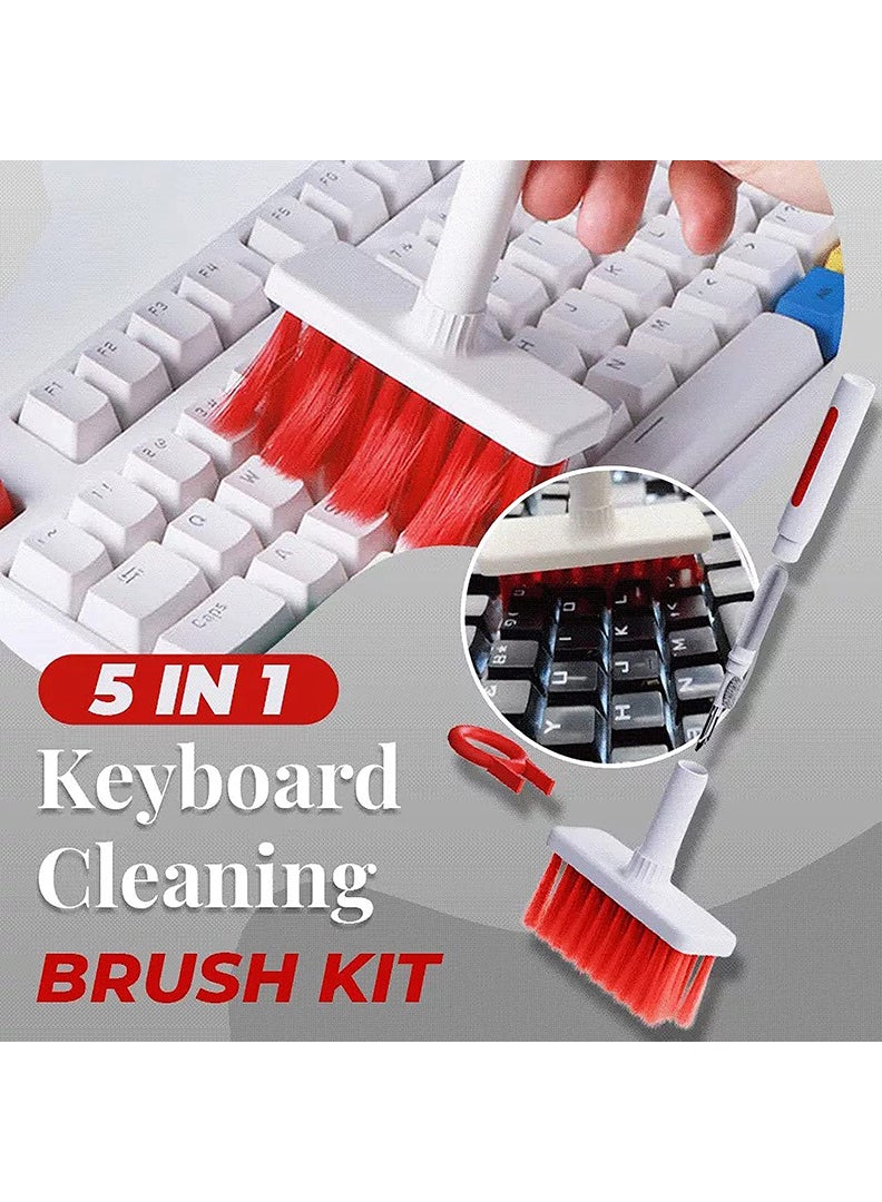 Theodor Cleaning Soft Brush Keyboard Cleaner 5-in-1 Multi-Function Computer Cleaning Tools Kit Keycap Puller Remover Multi Brush for PC Laptop Camera Lens (Red)  - Image 2