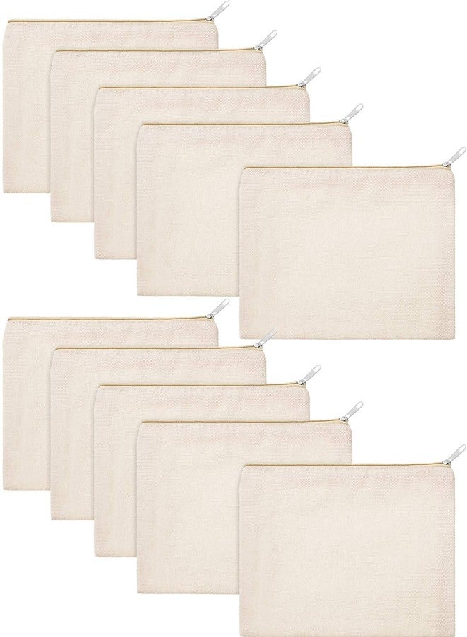 Gejoy 10 Pieces Cosmetic Canvas Pouch Bag Multipurpose Makeup Bag with Zipper Cotton Canvas Travel Toiletry Pouch DIY Craft(S,Beige) - Image 1