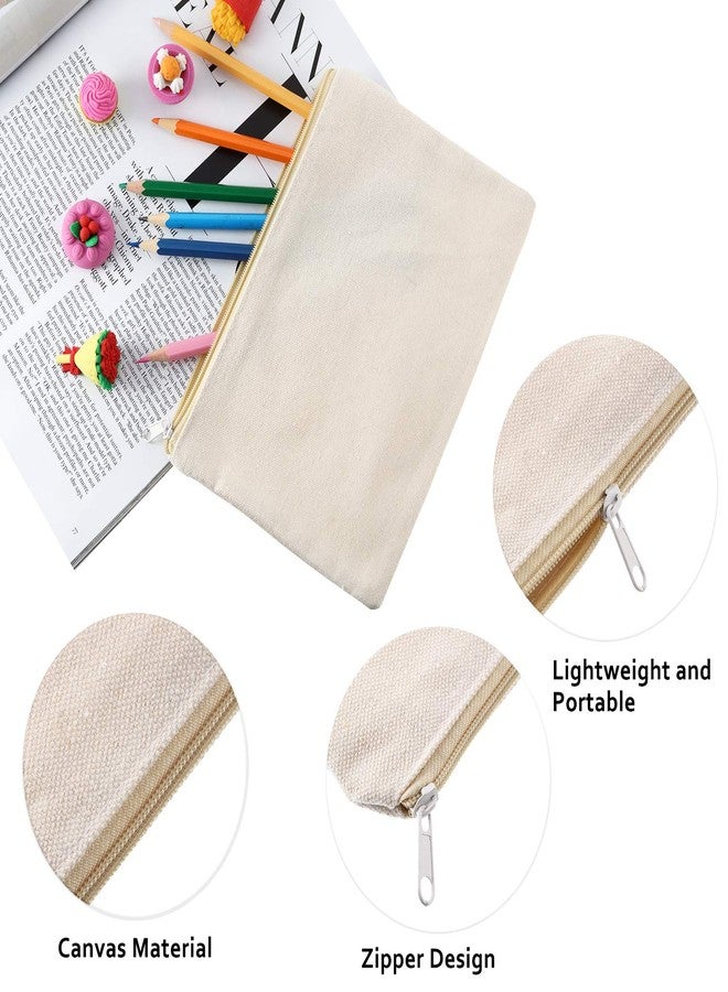 Gejoy 10 Pieces Cosmetic Canvas Pouch Bag Multipurpose Makeup Bag with Zipper Cotton Canvas Travel Toiletry Pouch DIY Craft(S,Beige) - Image 3