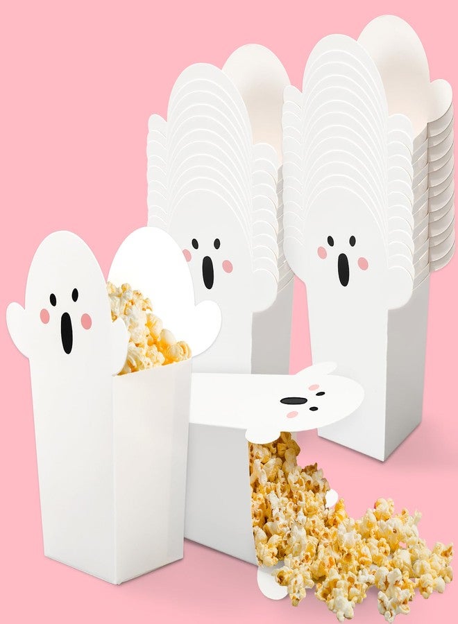 Whaline 24Pcs Halloween Popcorn Box Cute Ghost Popcorn Bucket Paper Candy Box for Movie Night Party Favors Supplies - Image 1