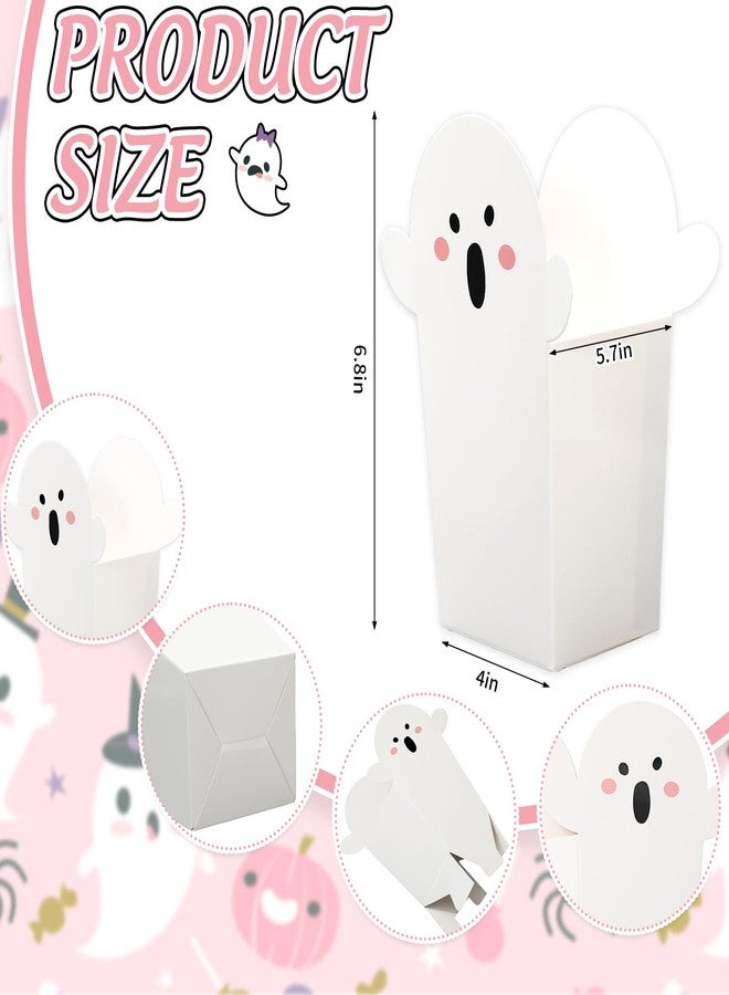 Whaline 24Pcs Halloween Popcorn Box Cute Ghost Popcorn Bucket Paper Candy Box for Movie Night Party Favors Supplies - Image 3