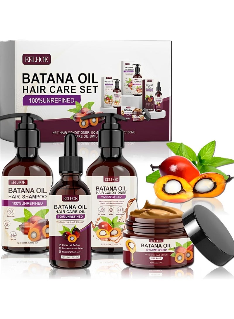 EELHOE Pack of 4 Batana Oil Hair 50 ml, Batana Shampoo 100 ml, Batana Hair Mask 100 ml, Batana Conditioner 100 ml, 100% Pure Natural Batana Oil Set for Hair Growth and Skin Care for Men Women - Image 2
