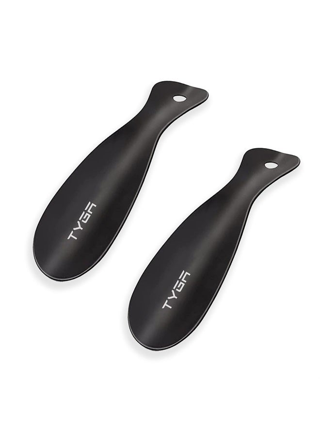 TYGA STORE Metal Shoe Horn - Short 7in Shoehorn Lazy Shoe Helper, Small Shoe Horns With Hook, For Men, Women and Kids (Black, 2)  - Image 1