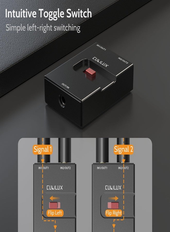 Cubilux 3.5mm Audio Selector, Bidirectional 2-In-1-Out or 1-In-2-Out 1/8-in TRS Headphone Switcher, Ultra-Compact Aluminum Case Passive Toggle A/B AUX Switch Box for PC - Image 2