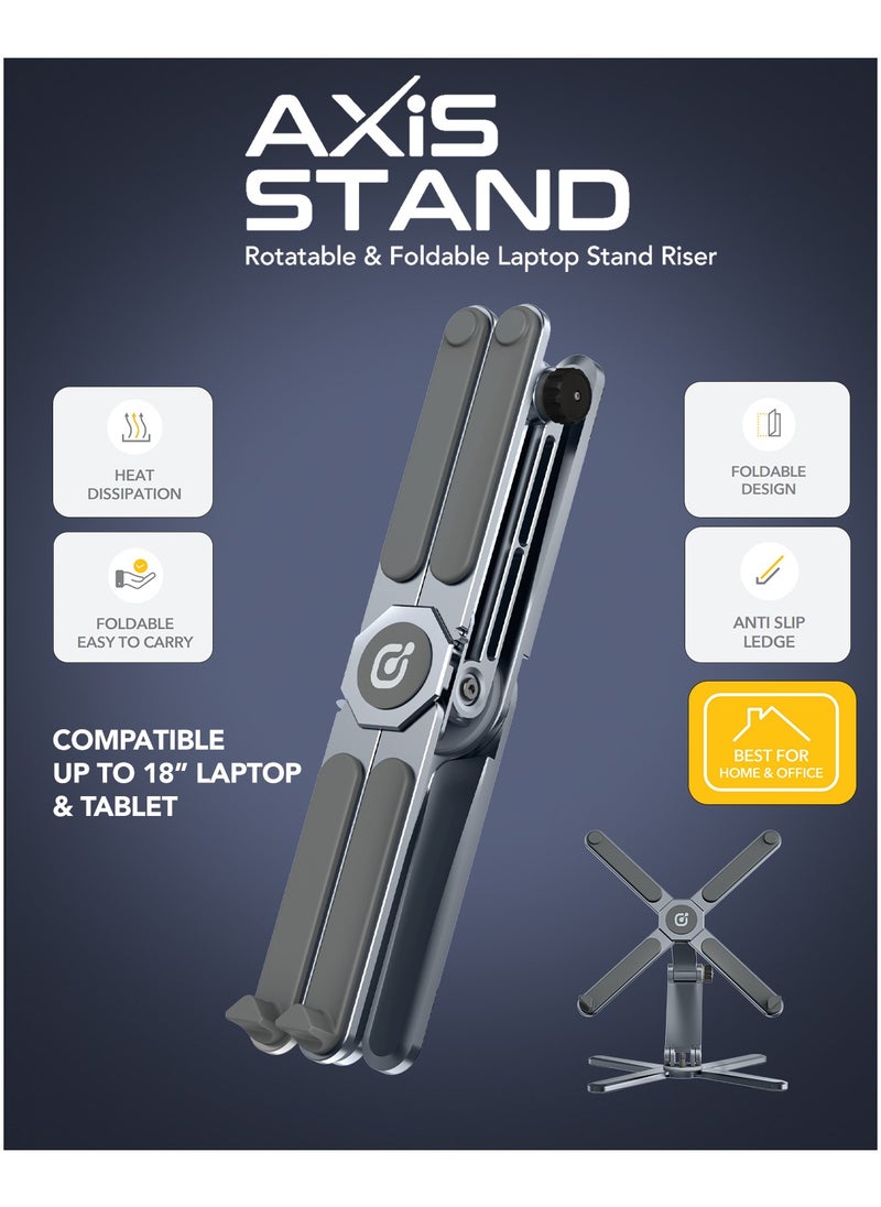Remson - Remson Axis Stand Rotatable and Foldable Laptop and Tablet Stand Riser Holder Aluminum Alloy 360 Rotation Compatible with MacBook Air Pro, HP, Dell XPS,Laptops up to 16 inches - Image 1