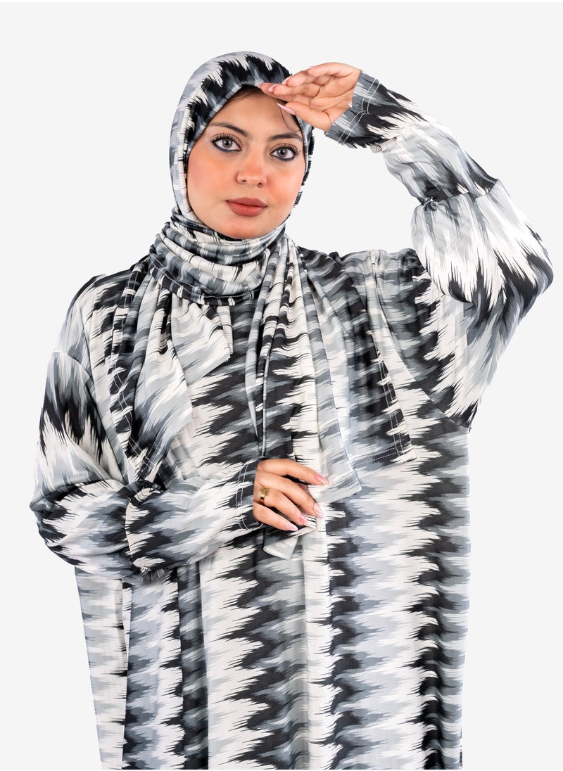 ARTLOOK - A comfortable, loose-fitting prayer robe with an attached hijab scarf - various colors and designs - Image 1