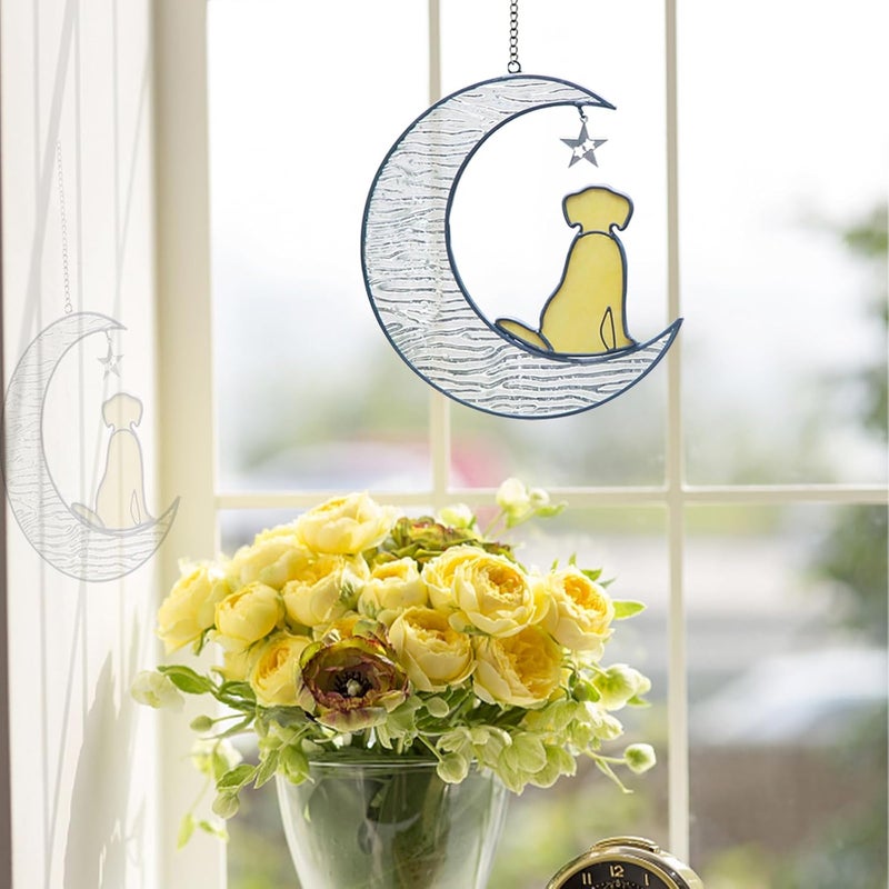 YT3 Studio Loss of Dog Sympathy Gift, Crystal Glass Dog Memorial Gifts for Pet Loss Gifts Stained Glass Dog on Moon Suncatcher Window Hanging Pet Sympathy Gifts for Dogs Pet Memorial Gifts Dog Passing Away Gifts - Image 5