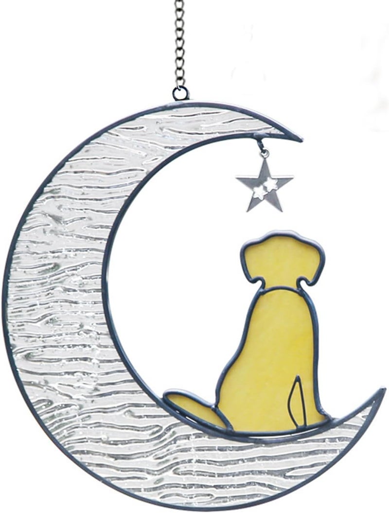 YT3 Studio Loss of Dog Sympathy Gift, Crystal Glass Dog Memorial Gifts for Pet Loss Gifts Stained Glass Dog on Moon Suncatcher Window Hanging Pet Sympathy Gifts for Dogs Pet Memorial Gifts Dog Passing Away Gifts - Image 1