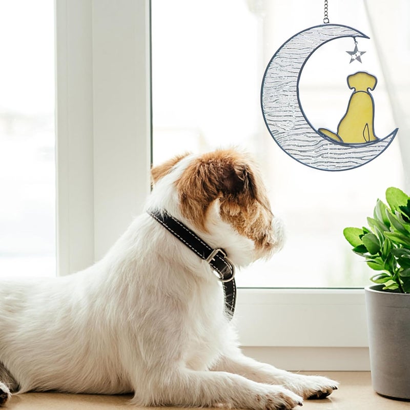 YT3 Studio Loss of Dog Sympathy Gift, Crystal Glass Dog Memorial Gifts for Pet Loss Gifts Stained Glass Dog on Moon Suncatcher Window Hanging Pet Sympathy Gifts for Dogs Pet Memorial Gifts Dog Passing Away Gifts - Image 4