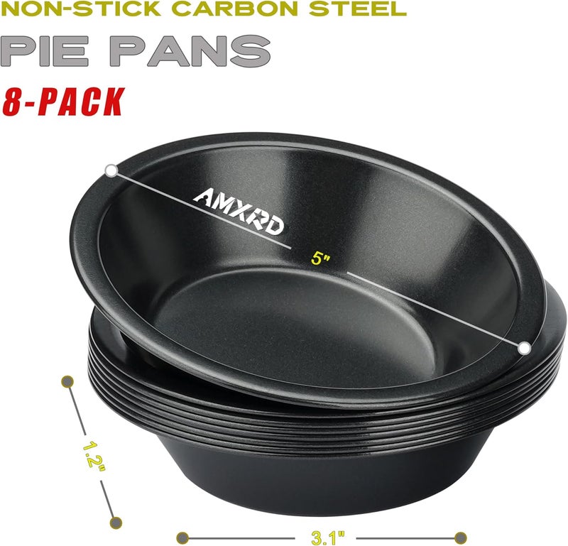 AMXRD 5 inch Pie Pans, 8-Piece Small Round Cake Pan, Reusable Nonstick Carbon Steel Pie Tins for Oven and Instant Pot Baking - Image 2