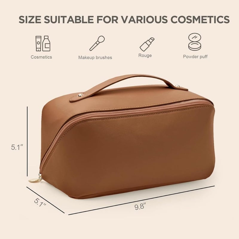 Sprqcart Large Capacity Travel Cosmetic Bag with Handle and Divider - Multifunctional Makeup Bag for Easy Access, Waterproof- (-Brown) - Image 2