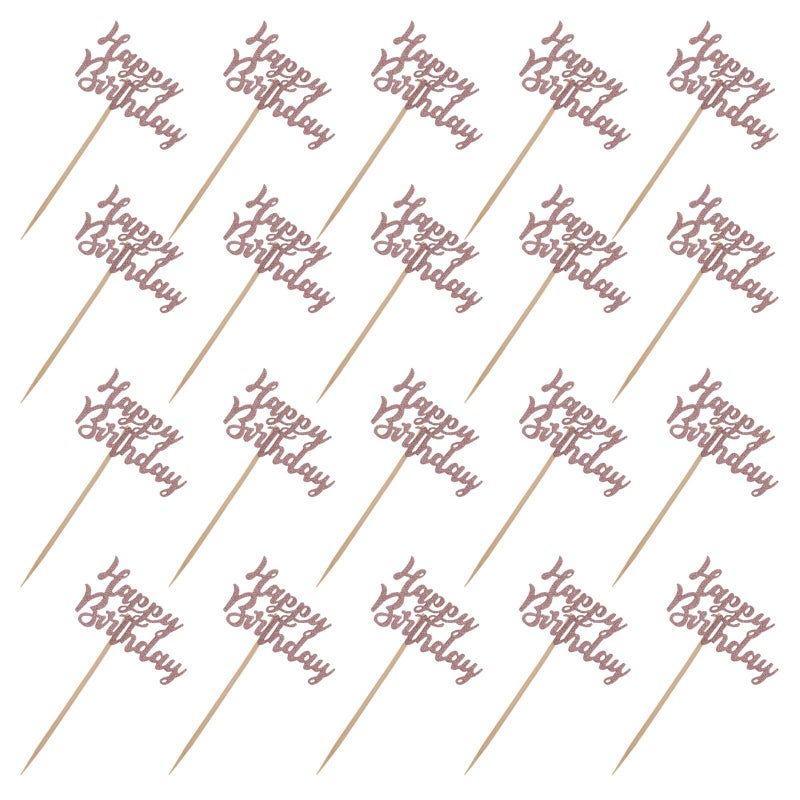 Rose Gold Glitter Cake Toppers 20pcs Non Edible Birthday Cupcake Decorations - Image 2