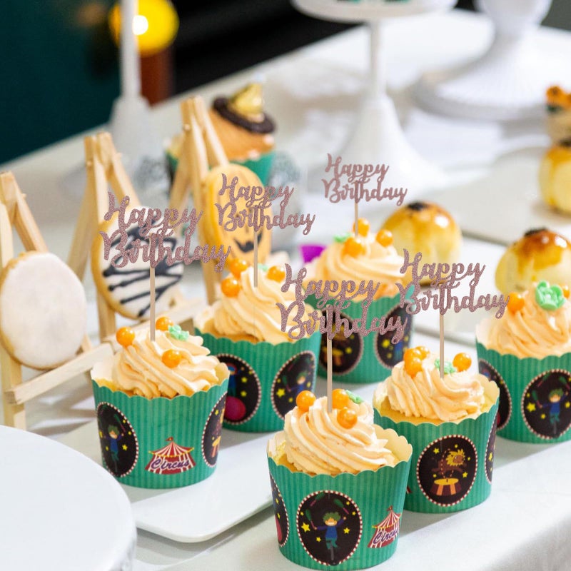 Rose Gold Glitter Cake Toppers 20pcs Non Edible Birthday Cupcake Decorations - Image 5