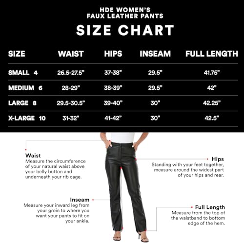 HDE Women's Faux Leather Pants High Waisted Straight Leg Trousers with Pockets Black - M - Image 3
